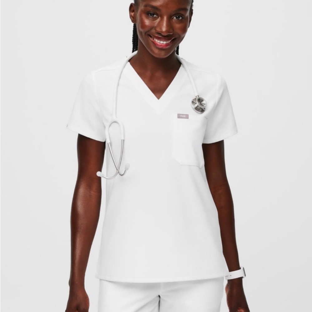 Figs Women's White V-Neck Top